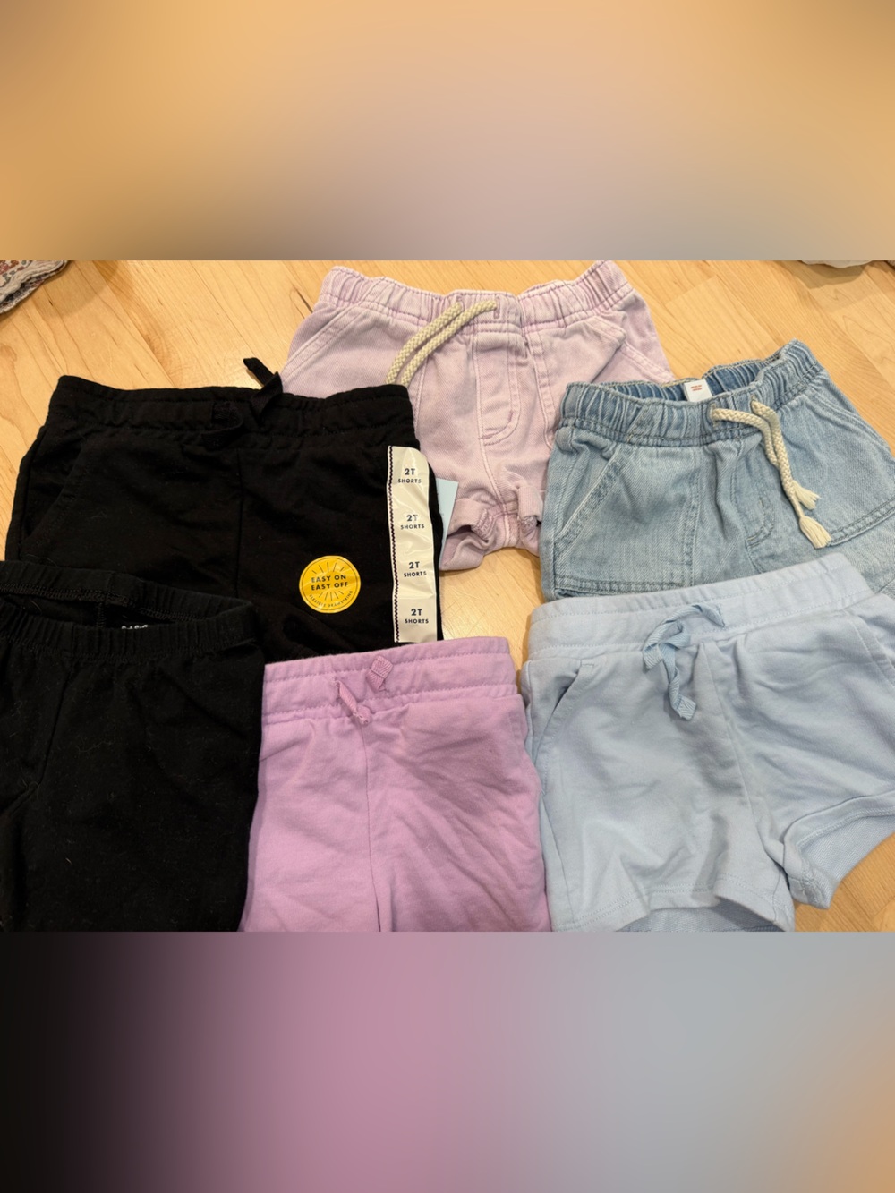 Cat & Jack Black, Light Purple, Light Blue, Denim and Lilac Girls Shorts Bundle